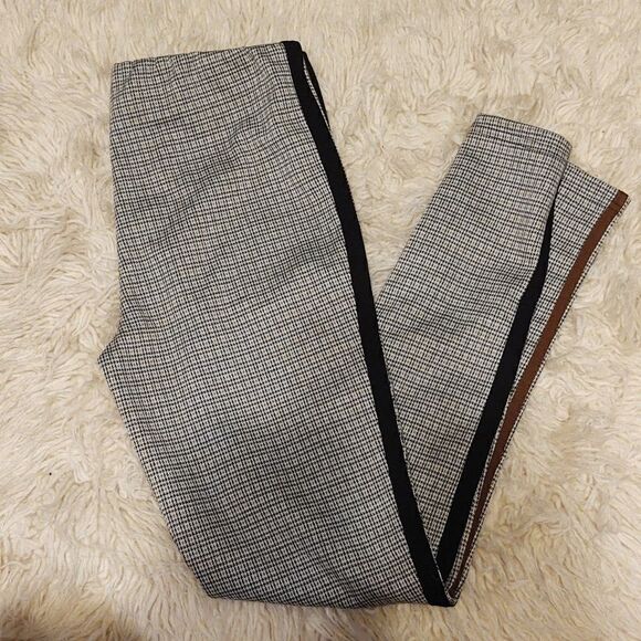 Hounds tooth slacks with brown and black stripes, stretch, elastic band, Dex, Sm - Picture 1 of 8